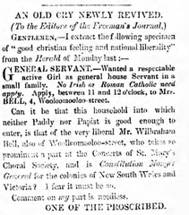 Denunciation of anti-Catholic and anti-Irish bigotry in The Catholic Weekly, December 24, 1853