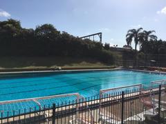 Ashfield Olympic Swimming Centre diving pool with elevated railway in the background