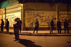 Soldiers standing guard beside Presidential Palace during protest