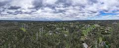 Aerial panorama of Currawong Bush Park facing east to the Dandenong Ranges