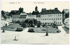 Historic market square with castle in Stolpen, 1908