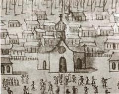 Sketch of the first parish Church of St. Louis in New Orleans, 1726