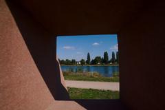 View of the Rhine River from Jardin des Deux Rives in Strasbourg