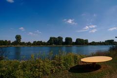 View of the Rhine River from the Jardin des Deux Rives in Strasbourg