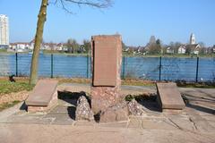 Memorial stone at the Rhine riverbank in Strasbourg