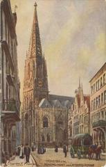 Oilette postcard of Prinzipal-Markt and Lamberti Church in Münster