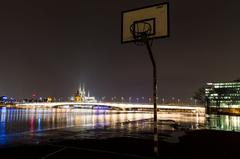 Basketfeld in Deutz during the Cologne flood 2018