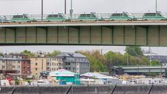 Police cars parked on the Deutzer Bridge during AfD party convention in Cologne 2017