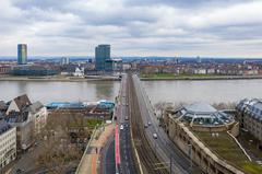 View of Deutzer Bridge from Heumarkt in Cologne during December 2020 lockdown