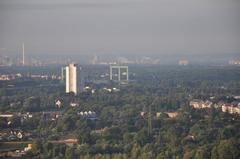 Hot air balloon flight over Cologne, view of the south towards Rodenkirchener Autobahnbrücke