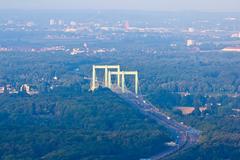 Hot air balloon ride over Cologne showing Rodenkirchener Autobahn bridge and a section of A4