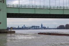 High water under the Rodenkirchener Bridge in Cologne, January 2018