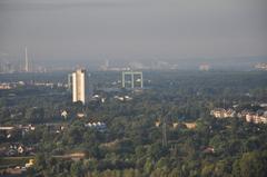 View over the south of Poll in Cologne towards the Rodenkirchen Autobahn Bridge from a balloon ride