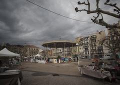 Scenic view of Cannes coastline during a storm with dark clouds and rough sea