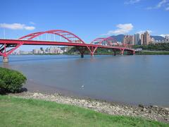 Guandu Bridge under blue sky with clouds