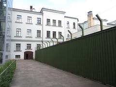 Museum of Genocide Victims backyard in Vilnius with the old prison fence