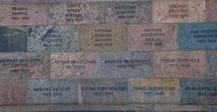 Former KGB headquarters wall with engraved names of executed Lithuanian partisans, Vilnius