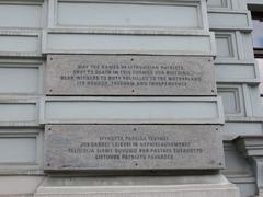 Facade of the former KGB building in Vilnius with names of Lithuanian patriots inscribed