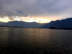 A lone shikara in Dal Lake, Srinagar Kashmir on a breezy day