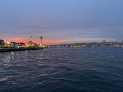 view of the Marmara Sea in Üsküdar, Istanbul with Şemsi Ahmet Paşa Mosque and fire tower