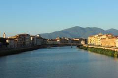 view of Lungarno in Pisa with buildings along the Arno River