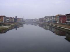 Lungarno in Pisa on a foggy morning