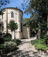 Square René-Viviani in the 5th arrondissement of Paris with Église Saint-Julien-le-Pauvre in the background