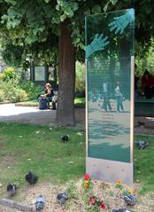 Memorial stele for Jewish children murdered during World War II at square René-Viviani in Paris