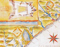 Early 17th-century map of Rio Grande do Norte showing Reis Magos Fortress