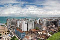 Comércio neighborhood in Salvador, Bahia as seen from Municipal Square with Lacerca Elevator on the right