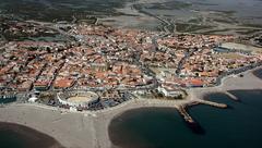 aerial view of Bourg in Saintes-Maries-de-la-Mer, France