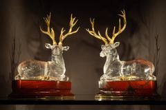 pair of rock crystal deer figurines