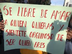 LGBT rights banner at a march in Cusco