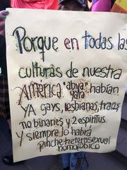 LGBT march sign in Cusco advocating for rights and freedoms