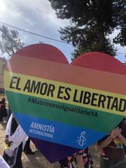 LGBT march sign in Cusco