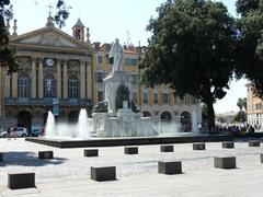 Fontaine de Giuseppe Garibaldi with the chapel of the Brotherhood of the Holy Sepulchre behind