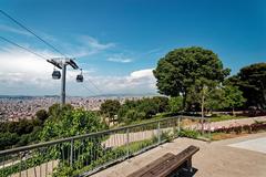 Panoramic view of Barcelona from Montjuïc with Sagrada Família in focus