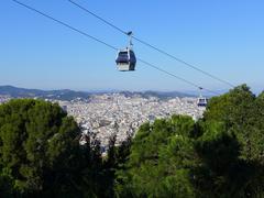 Barcelona Cable Car with city panorama in background