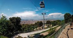 Panorama view of Barcelona from Montjuïc focusing on Sagrada Família