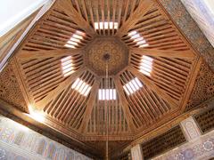 Enormous wooden cupola in the grand chamber of the Dar Si Said Palace