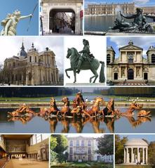 Versailles photo montage with landmarks and gardens