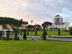 View of Borneo Cultures Museum and Sarawak State Museum from Tugu Pahlawan with connecting bridge