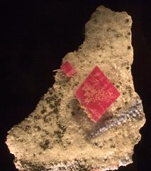 Alma King rhodochrosite crystal at Denver Museum of Nature and Science