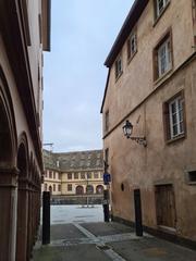 narrow street in Strasbourg with historic buildings