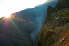 Side view of Machu Picchu citadel at sunset