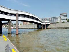 Überseebrücke in Hamburg facing Vorsetzen and quay wall