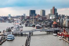 View of Niedernhafen with Cap San Diego and Rickmer Rickmers ships from Elbphilharmonie Plaza, Hamburg