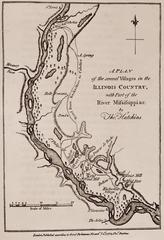 Historical map depicting several villages in Illinois and part of the Mississippi River by Tho. Hutchins