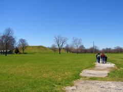 Cahokia Mounds with clear blue sky