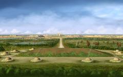 Cahokia Rattlesnake Causeway and Mound digital illustration